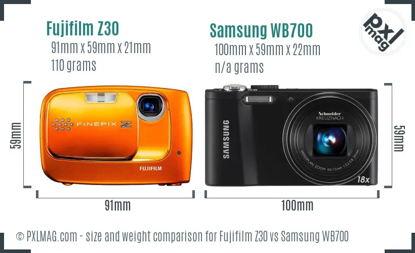 Fujifilm Z30 vs Samsung WB700 size comparison