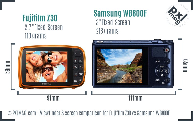 Fujifilm Z30 vs Samsung WB800F Screen and Viewfinder comparison