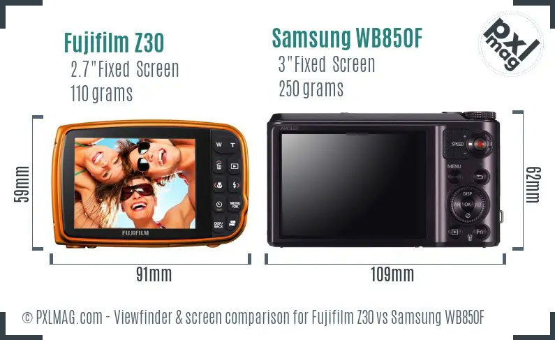 Fujifilm Z30 vs Samsung WB850F Screen and Viewfinder comparison