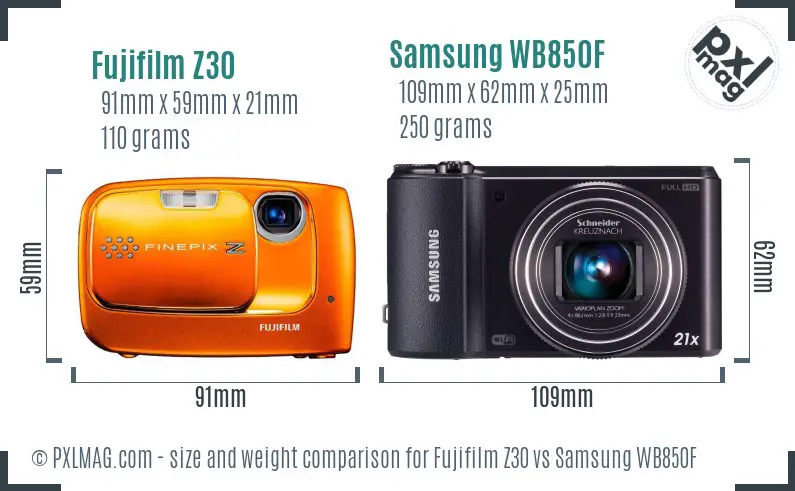Fujifilm Z30 vs Samsung WB850F size comparison