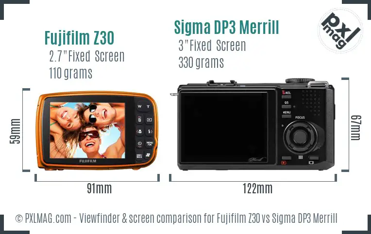 Fujifilm Z30 vs Sigma DP3 Merrill Screen and Viewfinder comparison
