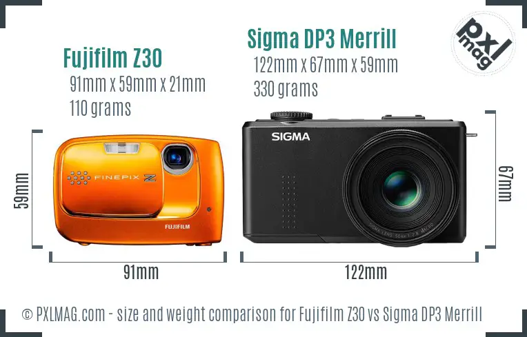 Fujifilm Z30 vs Sigma DP3 Merrill size comparison