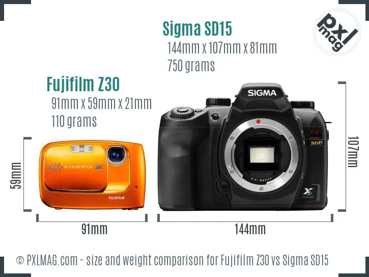 Fujifilm Z30 vs Sigma SD15 size comparison