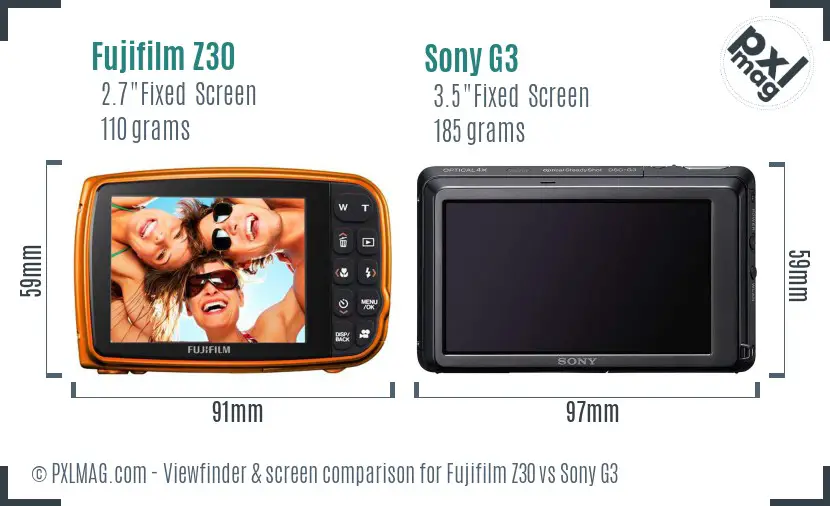 Fujifilm Z30 vs Sony G3 Screen and Viewfinder comparison