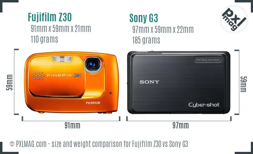 Fujifilm Z30 vs Sony G3 size comparison