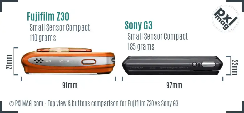 Fujifilm Z30 vs Sony G3 top view buttons comparison