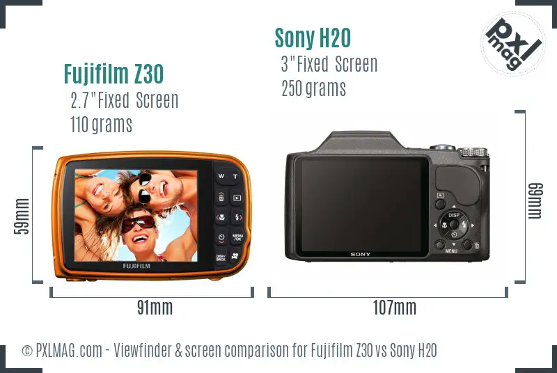 Fujifilm Z30 vs Sony H20 Screen and Viewfinder comparison