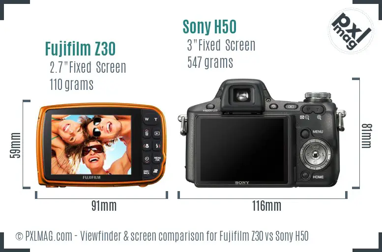Fujifilm Z30 vs Sony H50 Screen and Viewfinder comparison
