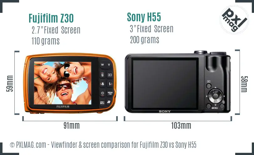 Fujifilm Z30 vs Sony H55 Screen and Viewfinder comparison