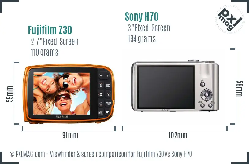 Fujifilm Z30 vs Sony H70 Screen and Viewfinder comparison