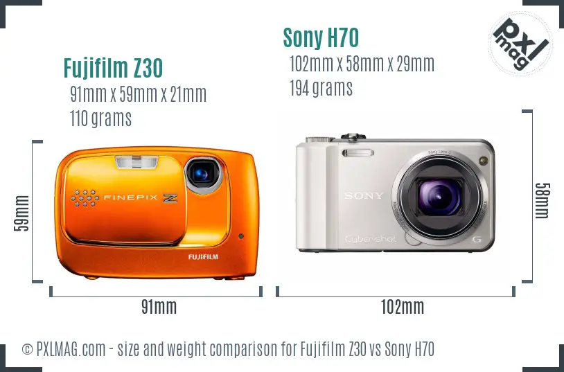 Fujifilm Z30 vs Sony H70 size comparison