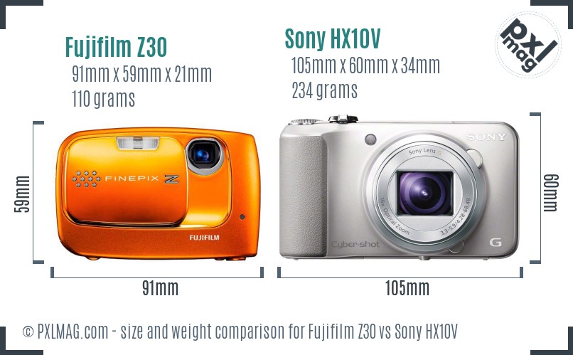 Fujifilm Z30 vs Sony HX10V size comparison