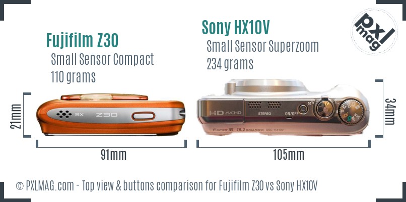Fujifilm Z30 vs Sony HX10V top view buttons comparison