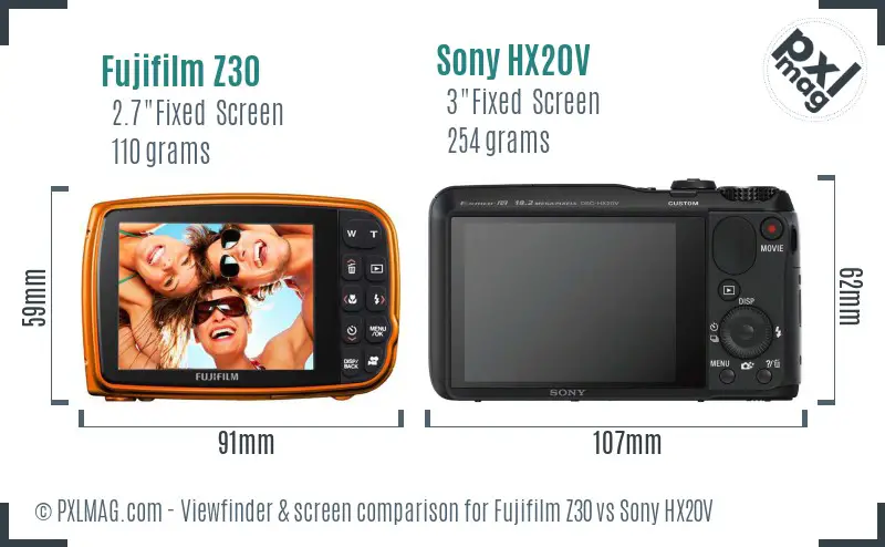 Fujifilm Z30 vs Sony HX20V Screen and Viewfinder comparison