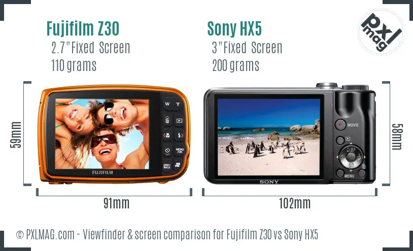 Fujifilm Z30 vs Sony HX5 Screen and Viewfinder comparison