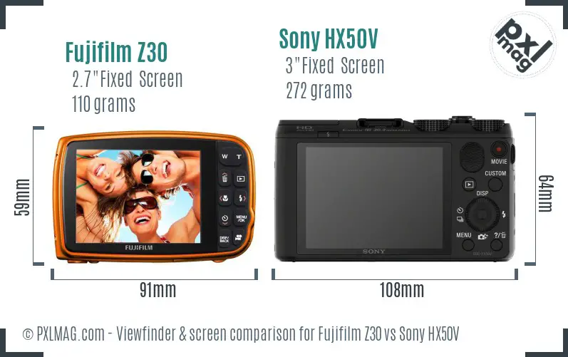 Fujifilm Z30 vs Sony HX50V Screen and Viewfinder comparison