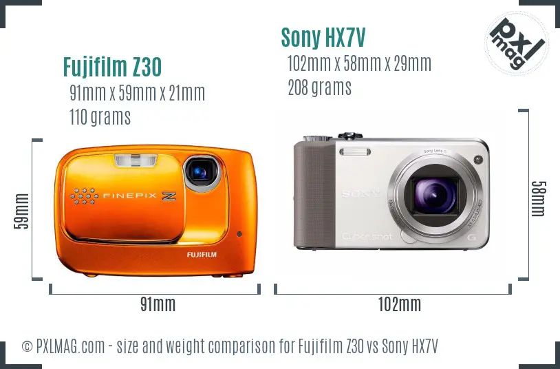 Fujifilm Z30 vs Sony HX7V size comparison