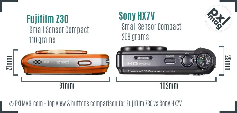 Fujifilm Z30 vs Sony HX7V top view buttons comparison