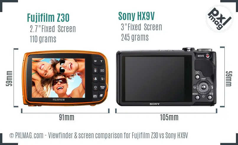 Fujifilm Z30 vs Sony HX9V Screen and Viewfinder comparison