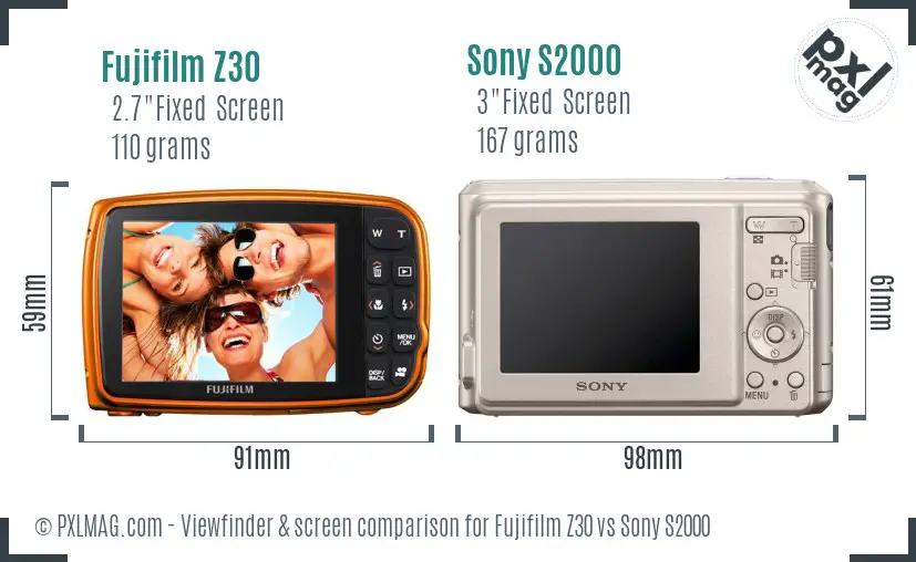 Fujifilm Z30 vs Sony S2000 Screen and Viewfinder comparison