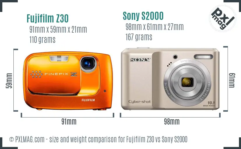 Fujifilm Z30 vs Sony S2000 size comparison