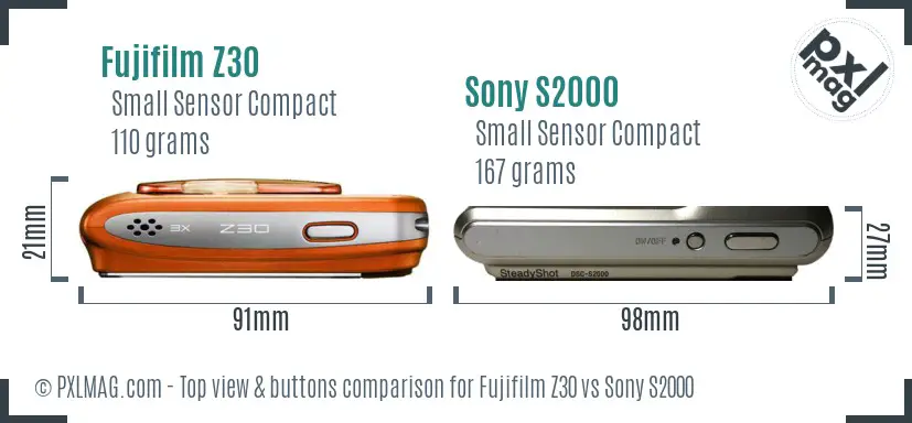 Fujifilm Z30 vs Sony S2000 top view buttons comparison