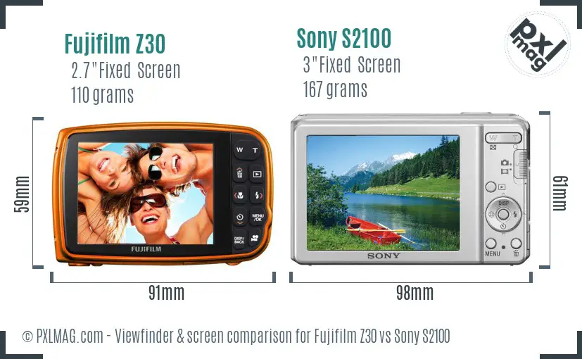 Fujifilm Z30 vs Sony S2100 Screen and Viewfinder comparison