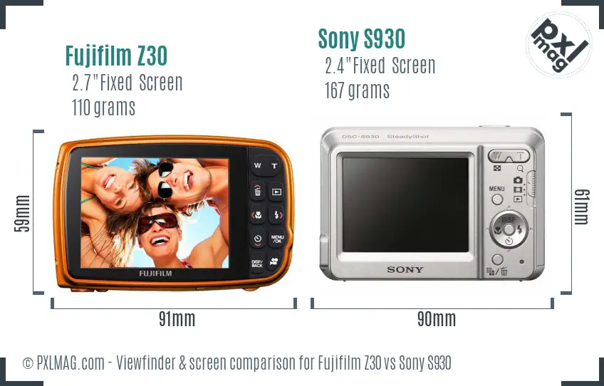 Fujifilm Z30 vs Sony S930 Screen and Viewfinder comparison