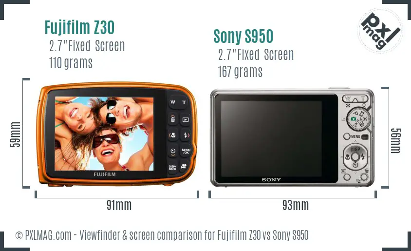 Fujifilm Z30 vs Sony S950 Screen and Viewfinder comparison