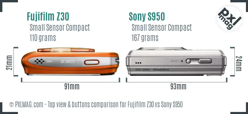 Fujifilm Z30 vs Sony S950 top view buttons comparison