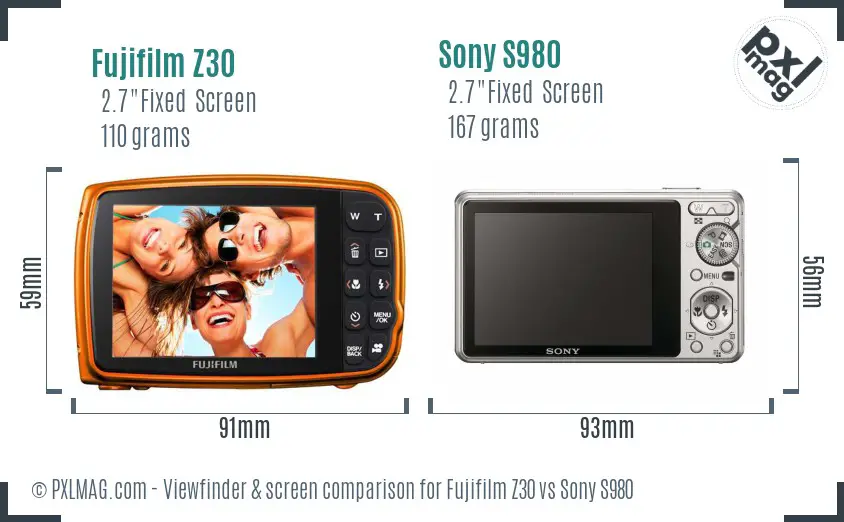 Fujifilm Z30 vs Sony S980 Screen and Viewfinder comparison