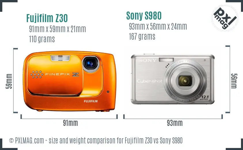 Fujifilm Z30 vs Sony S980 size comparison