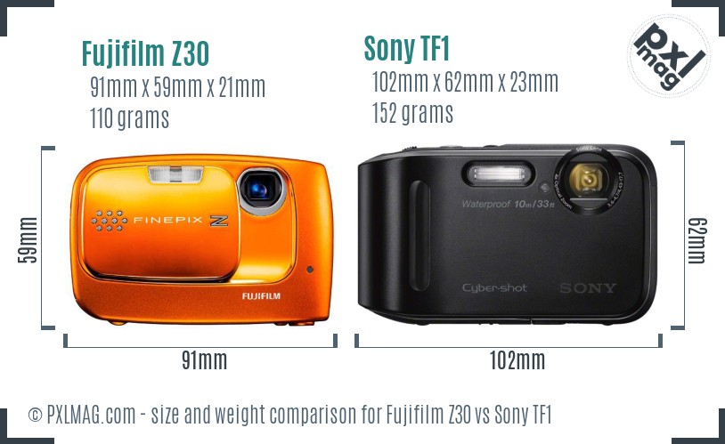Fujifilm Z30 vs Sony TF1 size comparison