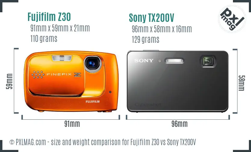 Fujifilm Z30 vs Sony TX200V size comparison