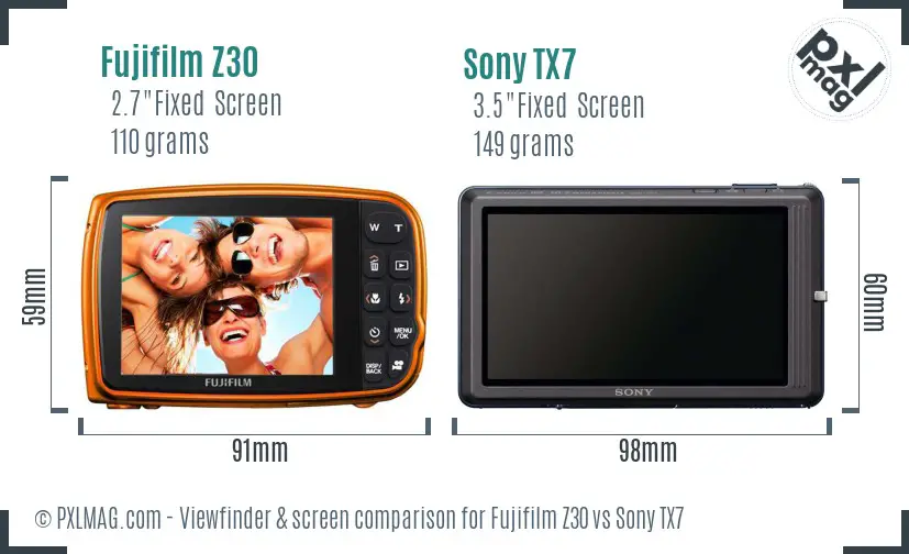 Fujifilm Z30 vs Sony TX7 Screen and Viewfinder comparison