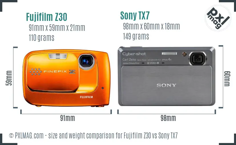 Fujifilm Z30 vs Sony TX7 size comparison