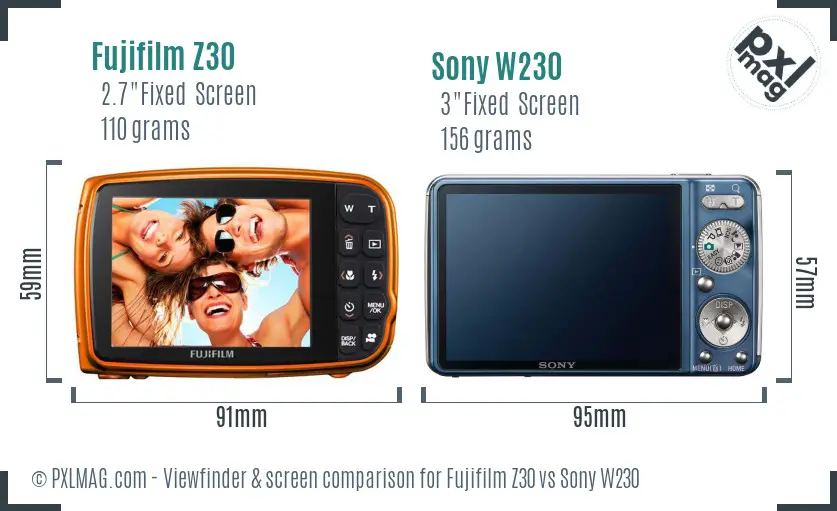 Fujifilm Z30 vs Sony W230 Screen and Viewfinder comparison Fujifilm Z30 vs Sony W230 Screen and Viewfinder comparison