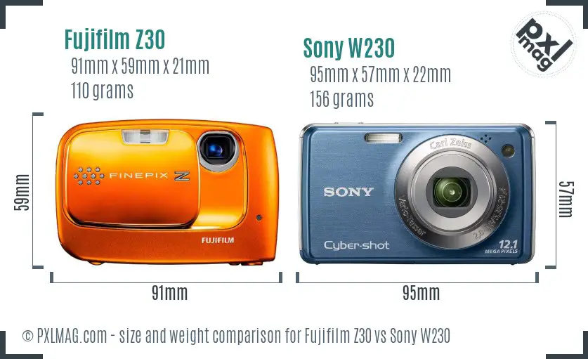 Fujifilm Z30 vs Sony W230 size comparison Fujifilm Z30 vs Sony W230 size comparison