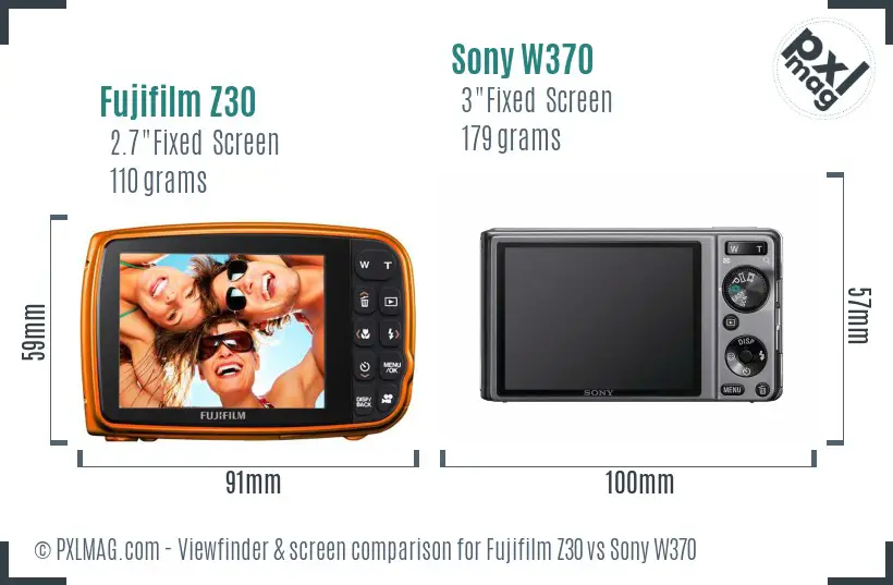 Fujifilm Z30 vs Sony W370 Screen and Viewfinder comparison