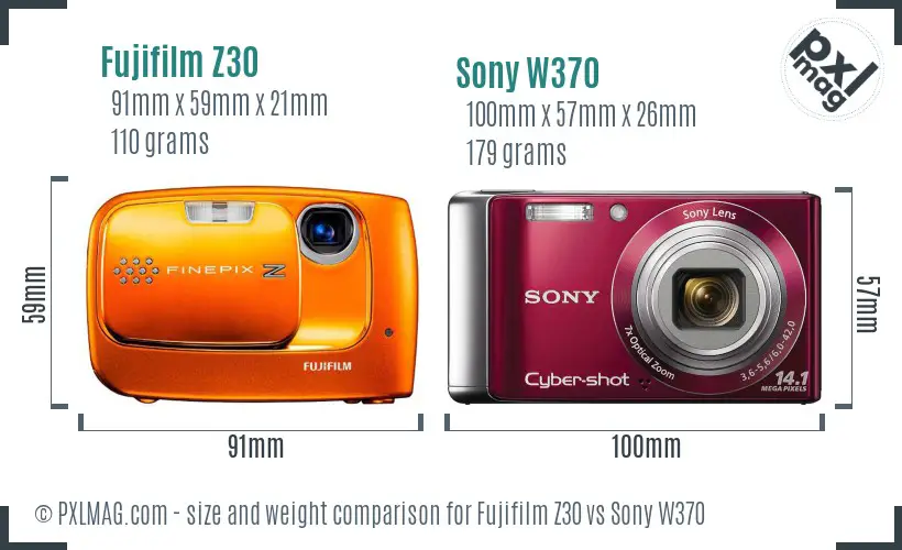 Fujifilm Z30 vs Sony W370 size comparison