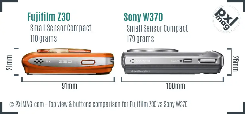 Fujifilm Z30 vs Sony W370 top view buttons comparison