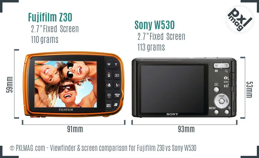 Fujifilm Z30 vs Sony W530 Screen and Viewfinder comparison