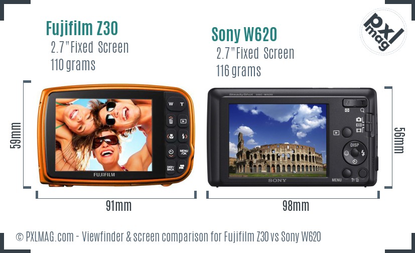 Fujifilm Z30 vs Sony W620 Screen and Viewfinder comparison