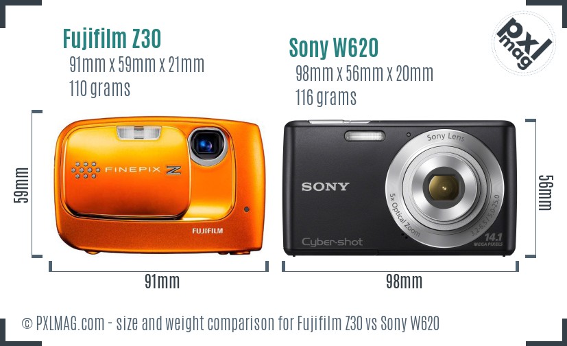 Fujifilm Z30 vs Sony W620 size comparison Fujifilm Z30 vs Sony W620 size comparison