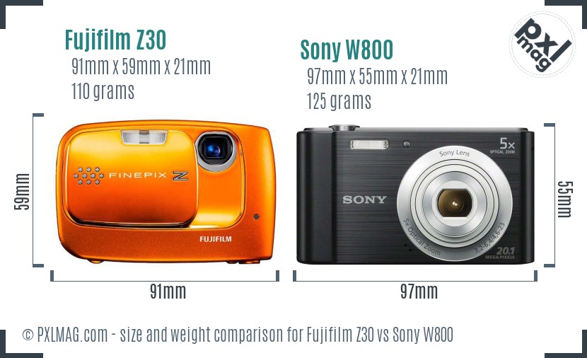 Fujifilm Z30 vs Sony W800 size comparison Fujifilm Z30 vs Sony W800 size comparison