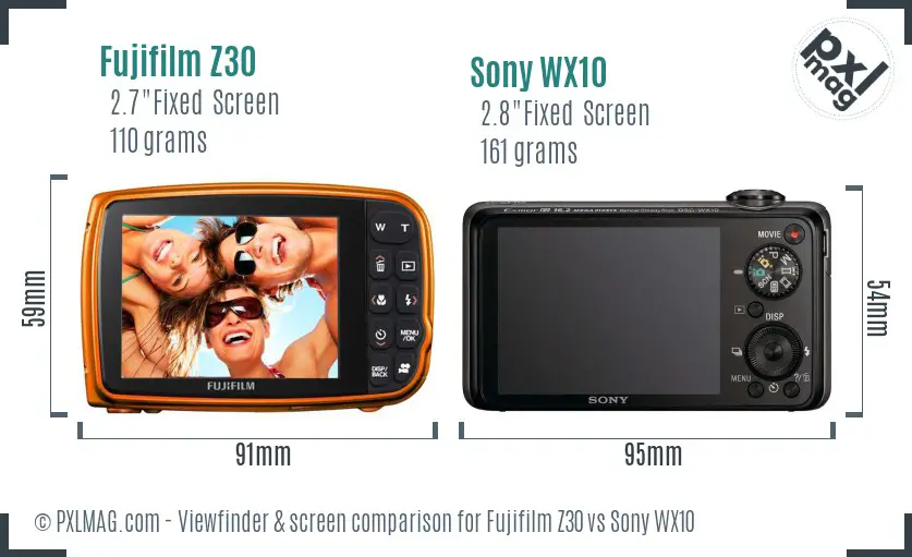 Fujifilm Z30 vs Sony WX10 Screen and Viewfinder comparison Fujifilm Z30 vs Sony WX10 Screen and Viewfinder comparison