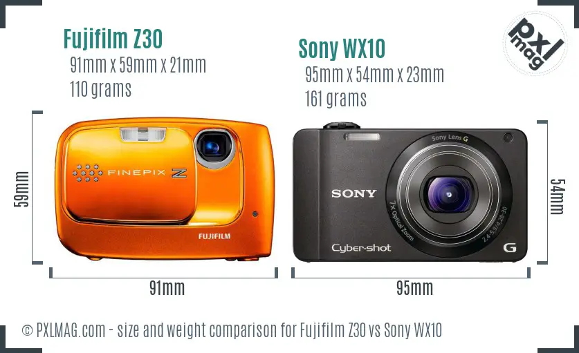 Fujifilm Z30 vs Sony WX10 size comparison Fujifilm Z30 vs Sony WX10 size comparison