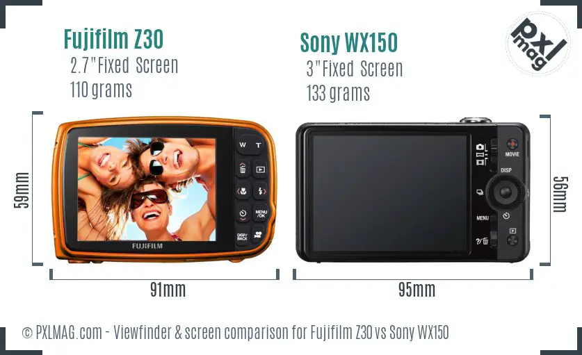 Fujifilm Z30 vs Sony WX150 Screen and Viewfinder comparison Fujifilm Z30 vs Sony WX150 Screen and Viewfinder comparison