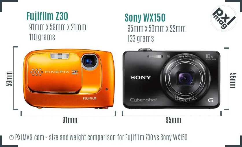 Fujifilm Z30 vs Sony WX150 size comparison Fujifilm Z30 vs Sony WX150 size comparison