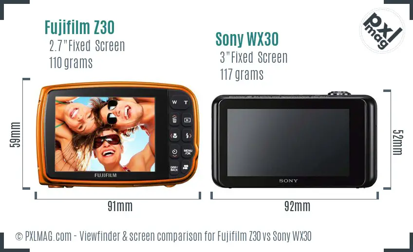 Fujifilm Z30 vs Sony WX30 Screen and Viewfinder comparison